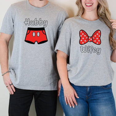 Hubby and Wifey Funny Bowtie Matching T-Shirts For Couples